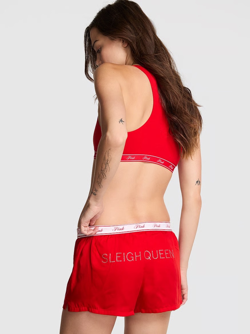 NWT victoria’s Secret pink red silky sleigh queen sleep shorts